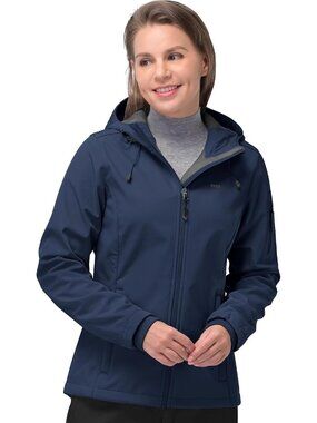 〽️Women's Blue Softshell Fleece Lined Hooded Waterproof Hiking Jacket